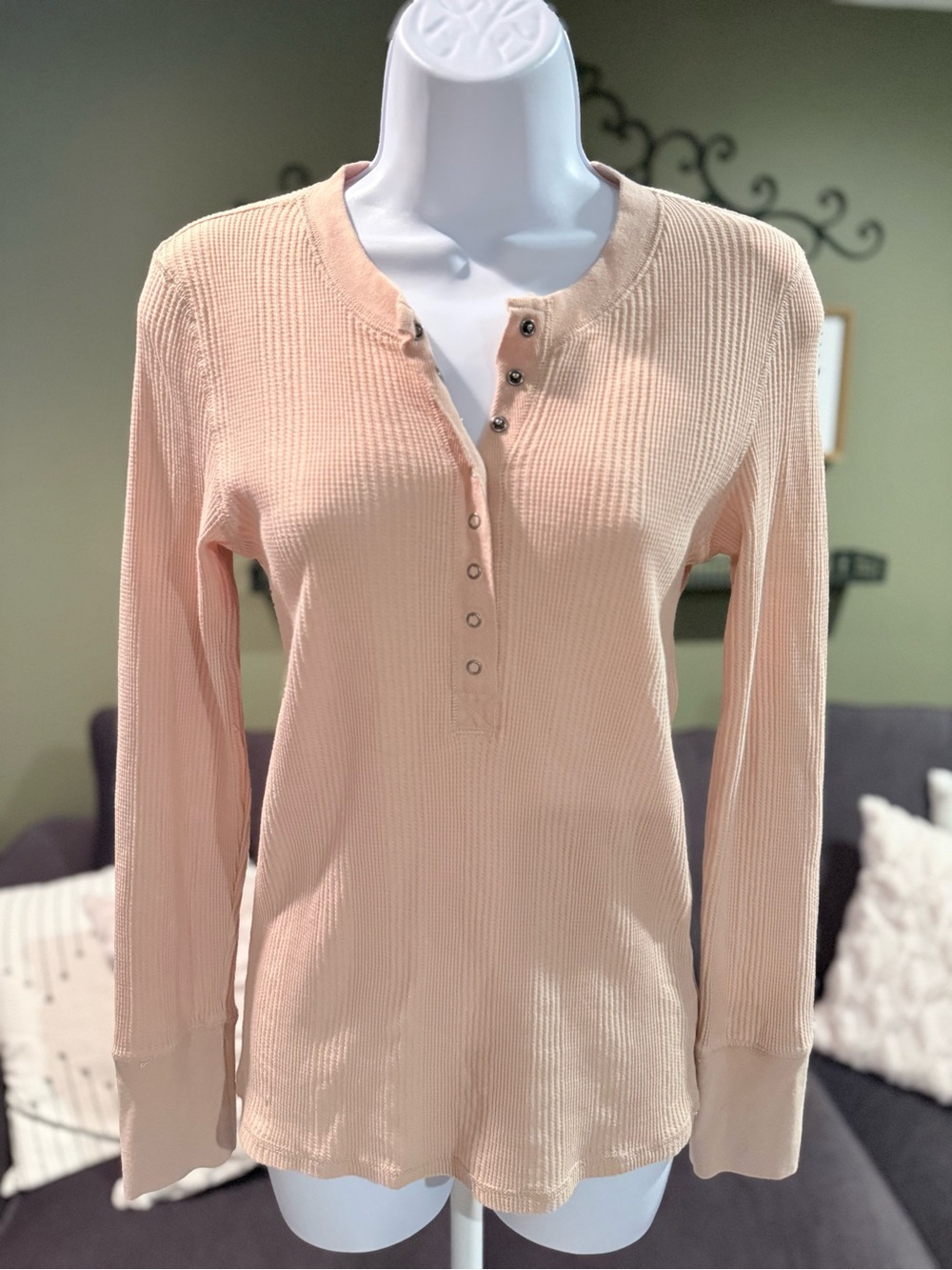 aerie Blush Waffle Henley Long Sleeve Top